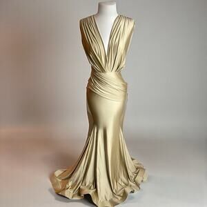 Stunning Jessica Angel Formal Gown XS Champagne Wedding Oscar Vibe Made In USA